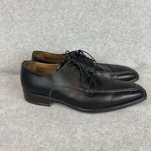Santoni 9.5 D Mens Black Dress Shoe Lace Up Rounded Square Toe